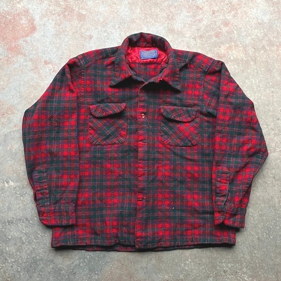 Pendleton Tops - VTG Pendleton Wool Plaid Button Up Board Shirt Flap Pocket Loop Womens L HOLES!